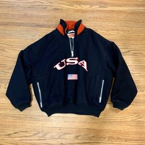 Mondetta USA Mens VTG Letterman Jacket Coat Wool 1/4 Zip Flag Olympics Pullover